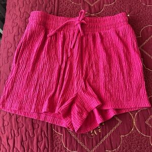 Women’s Pink Elastic-Waist Crinkle Shorts